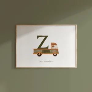 Home personalised initial & name print – poodle on vintage scooter illustration | whimsical cottagecore nursery wall art (copy)